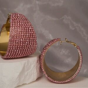 Elegant Pink Crystal Hoop Earrings